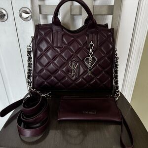 Steve Madden Dark Purple Quilted Satchel with wallet